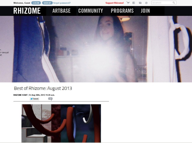 Screen shot of Rhizome.org home page (Taken 3 September 2013)