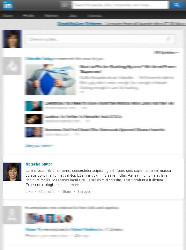 Screenshot of truncated activity update in LinkedIn news feed (Taken 16 September 2013)